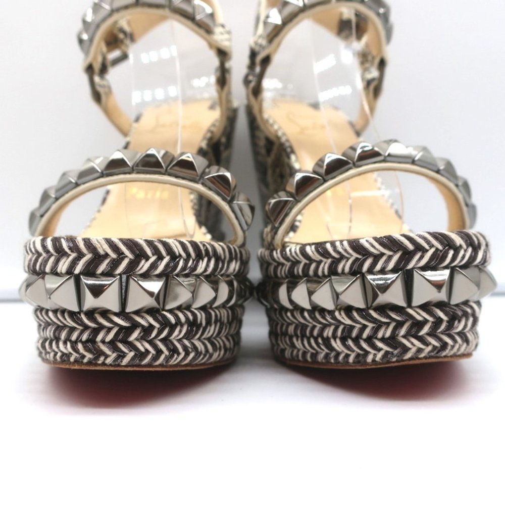 CHRISTIAN LOUBOUTIN CATACLOU STUDDED SNAKE PRINT ESPADRILLE WEDGES SIZE 37 - Picture 4 of 11